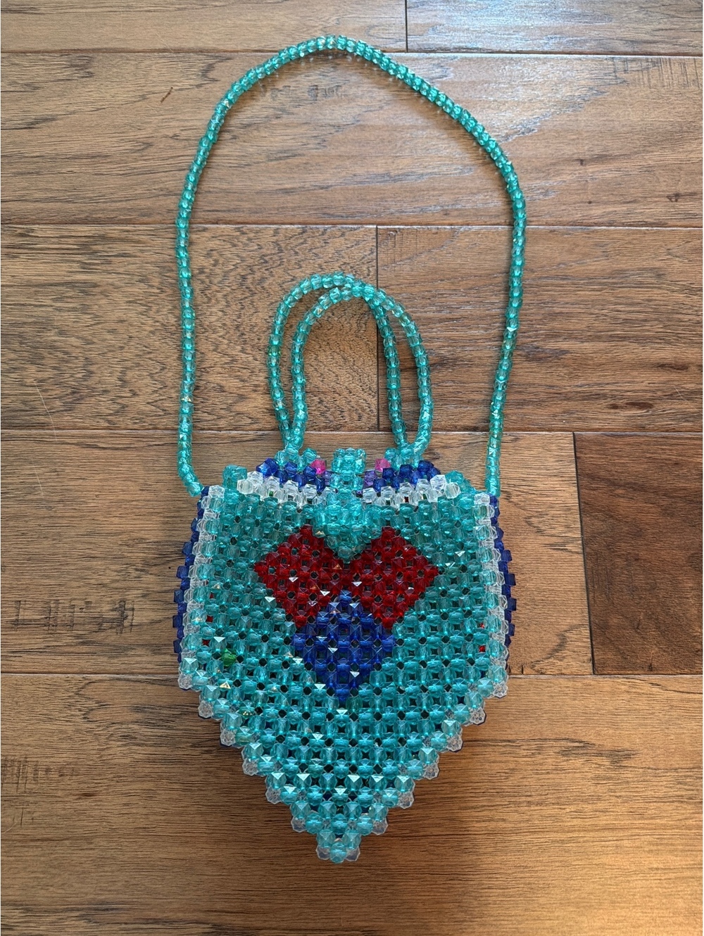 Handmade Beaded Turquoise Heart Pattern Shoulder Bag